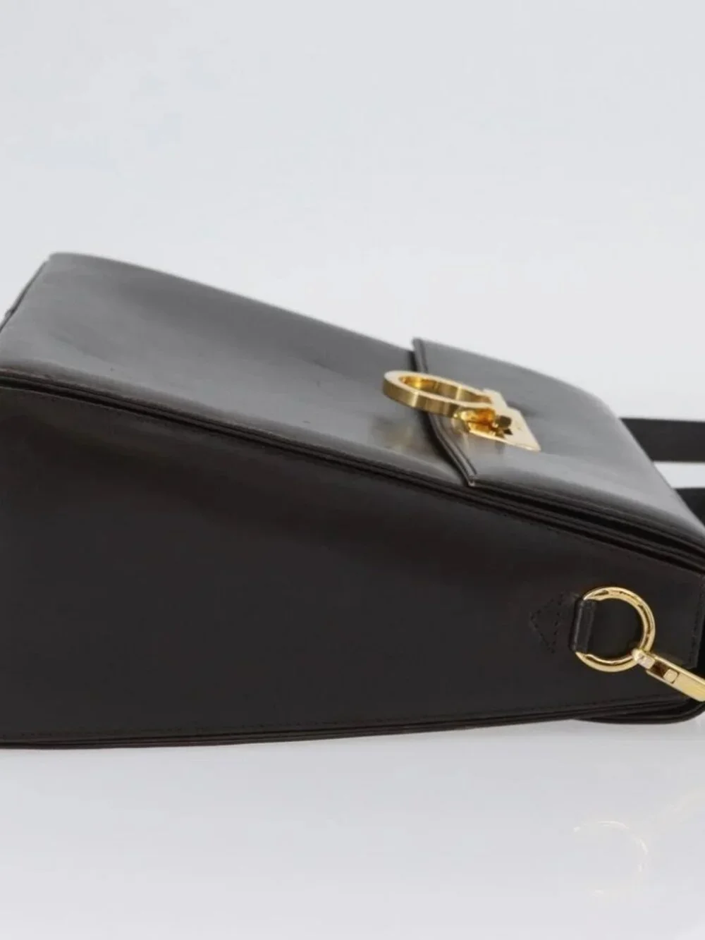 Salvatore Ferragamo Gancini Hand Bag Leather 2way Brown Gold Auth ARZ526